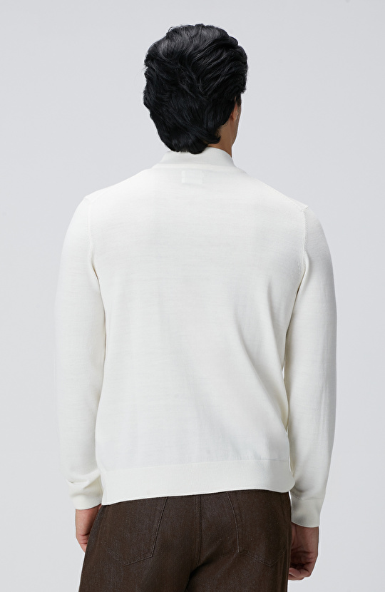 Beyaz Yün Karışımlı Kazak