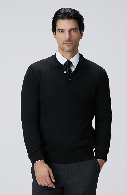 Siyah Yün Karışımlı Triko Kazak