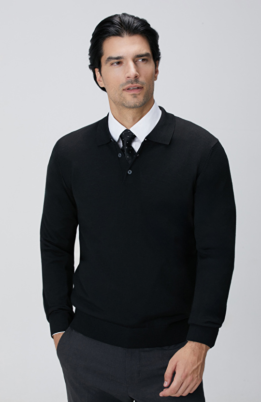 Siyah Yün Karışımlı Triko Kazak