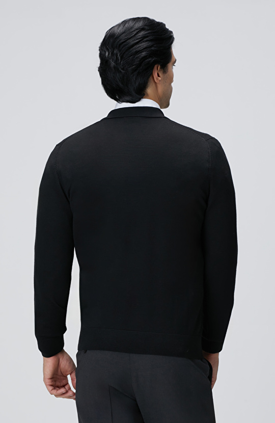 Siyah Yün Karışımlı Triko Kazak