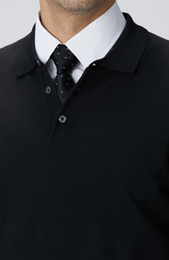 Siyah Yün Karışımlı Triko Kazak