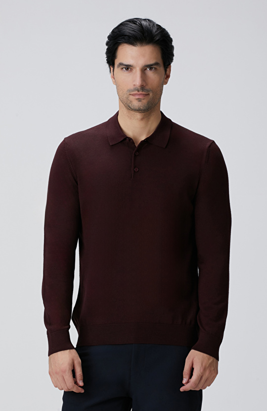 Bordo Yün Karışımlı Triko Kazak