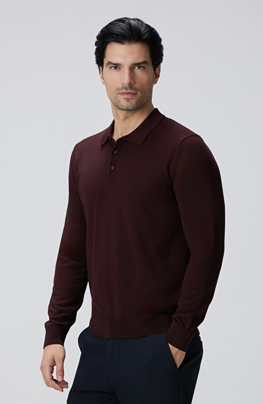 Bordo Yün Karışımlı Triko Kazak