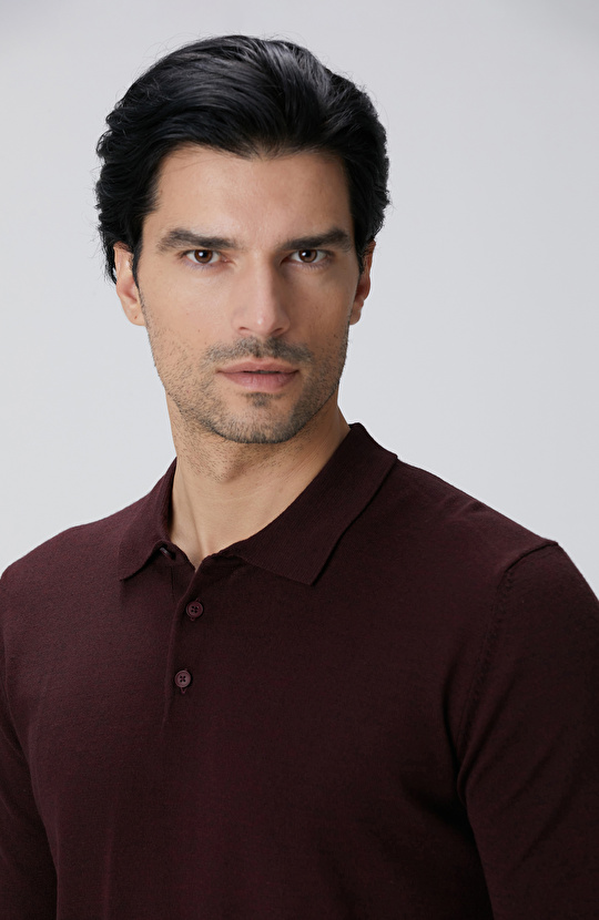 Bordo Yün Karışımlı Triko Kazak