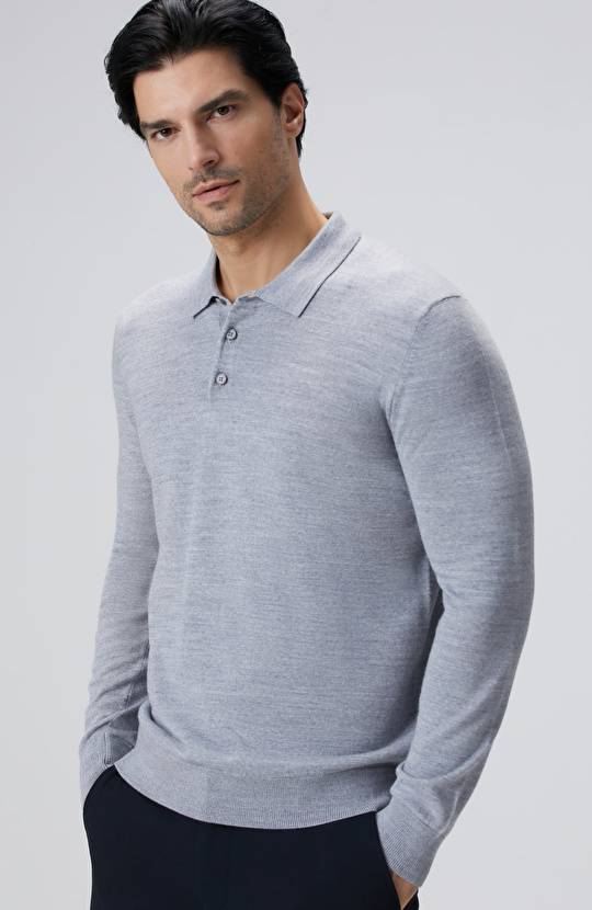 Gri Melanj Yün Karışımlı Triko Kazak