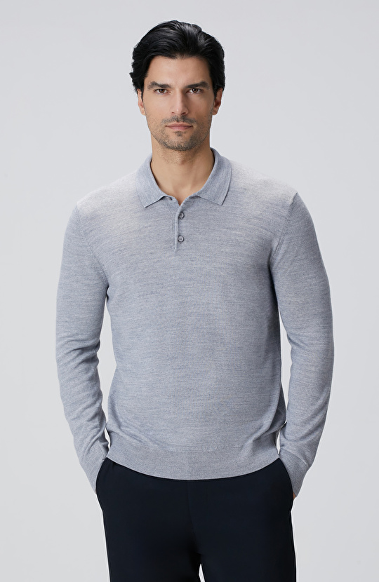 Gri Melanj Yün Karışımlı Triko Kazak