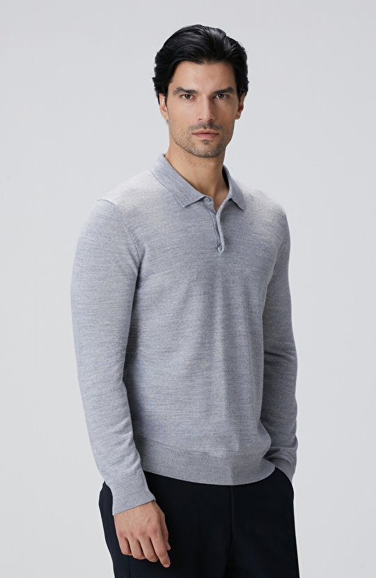 Gri Melanj Yün Karışımlı Triko Kazak