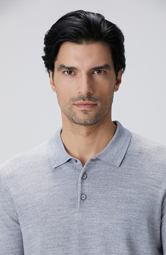 Gri Melanj Yün Karışımlı Triko Kazak