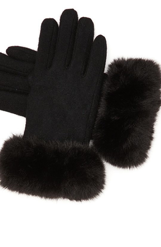 Siyah Kadın Yün Karışımlı Eldiven