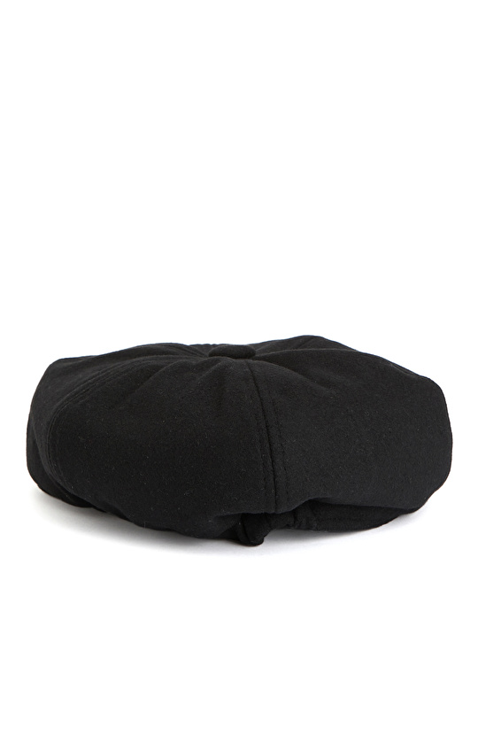 Siyah Yün Karışımlı Erkek Şapka