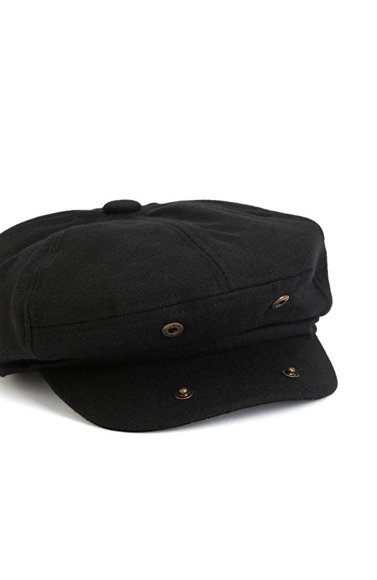 Siyah Yün Karışımlı Erkek Şapka