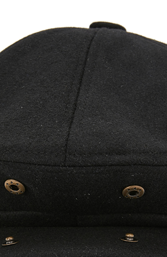 Siyah Yün Karışımlı Erkek Şapka