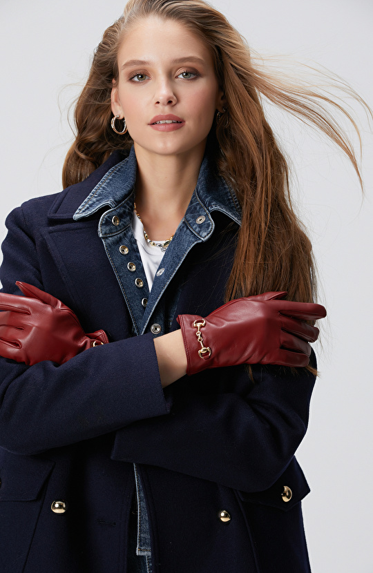 Bordo Kadın Deri Eldiven