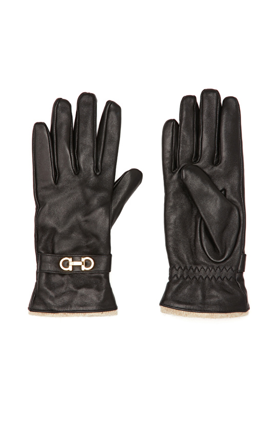 Siyah Kadın Deri Eldiven