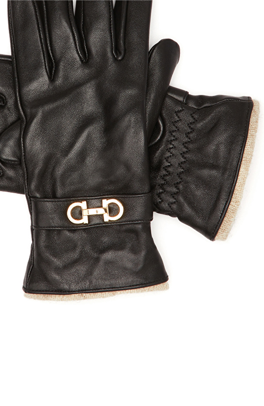 Siyah Kadın Deri Eldiven