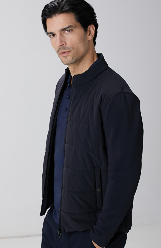 Lacivert Triko Kollu Mont