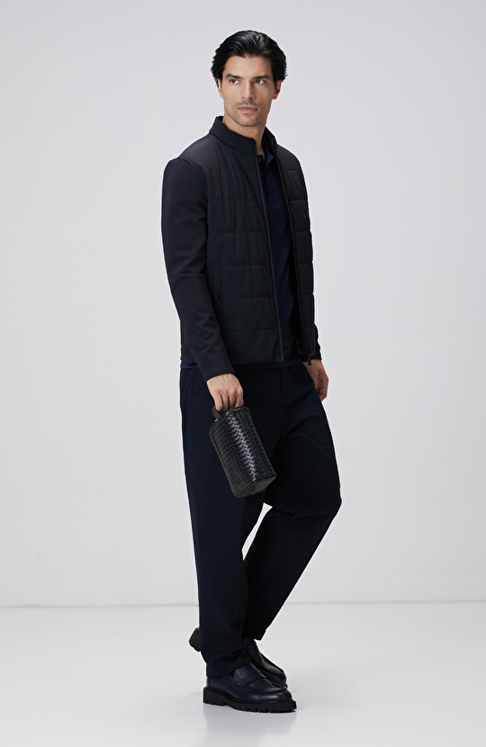 Lacivert Triko Kollu Mont