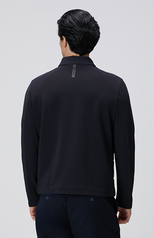 Lacivert Triko Kollu Mont