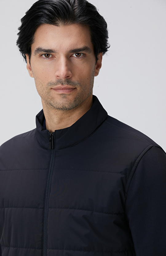 Lacivert Triko Kollu Mont