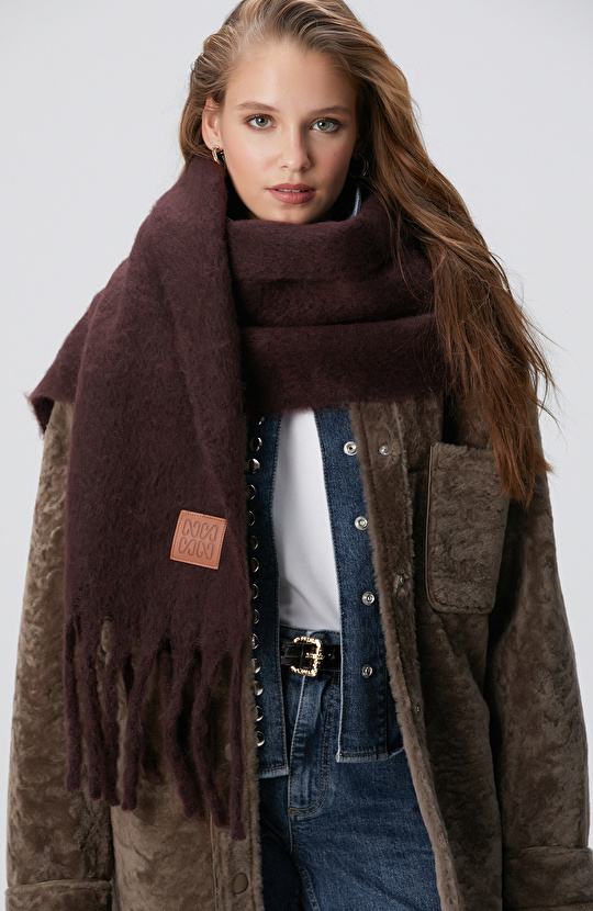 Koyu Kahverengi Kadın Yün Karışımlı Atkı