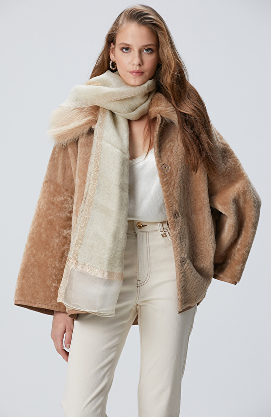 Gold Altın Rengi Yün İpek Karışımlı Kadın Fular