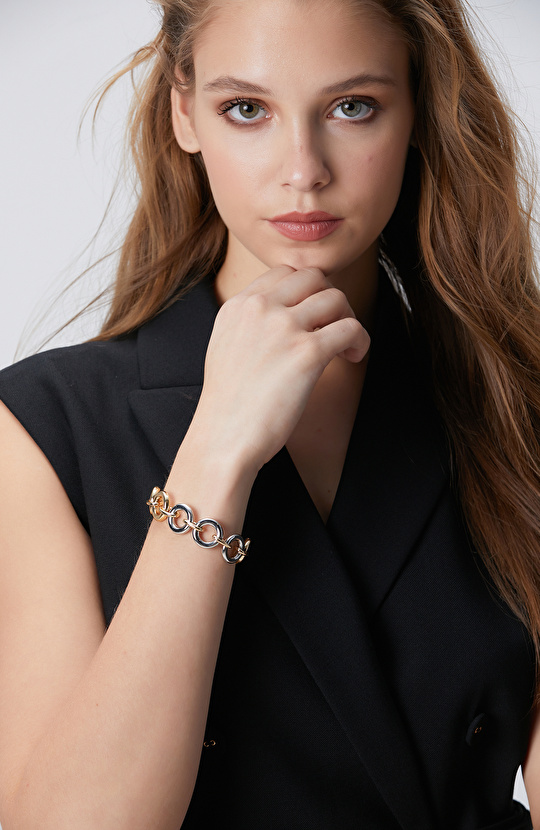 Gümüş Altın Rengi Kadın Zincir Bileklik