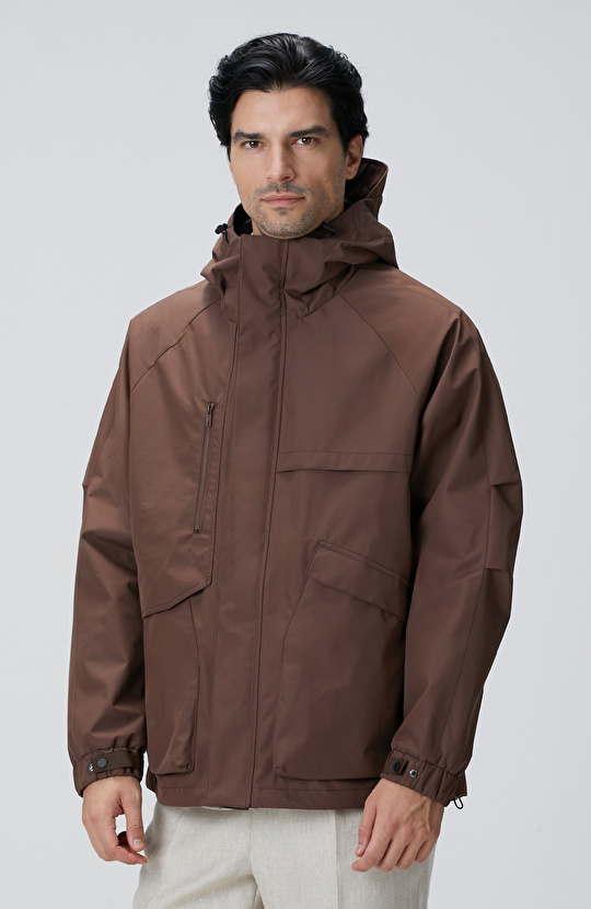 Kahverengi Kapüşonlu İnce Mont