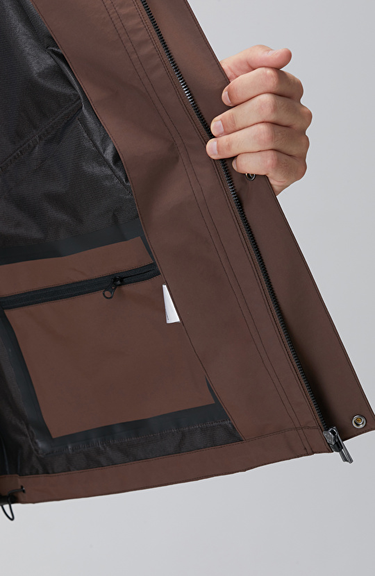 Kahverengi Kapüşonlu İnce Mont