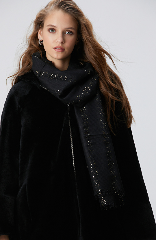 Siyah Yün Karışımlı Kadın Fular