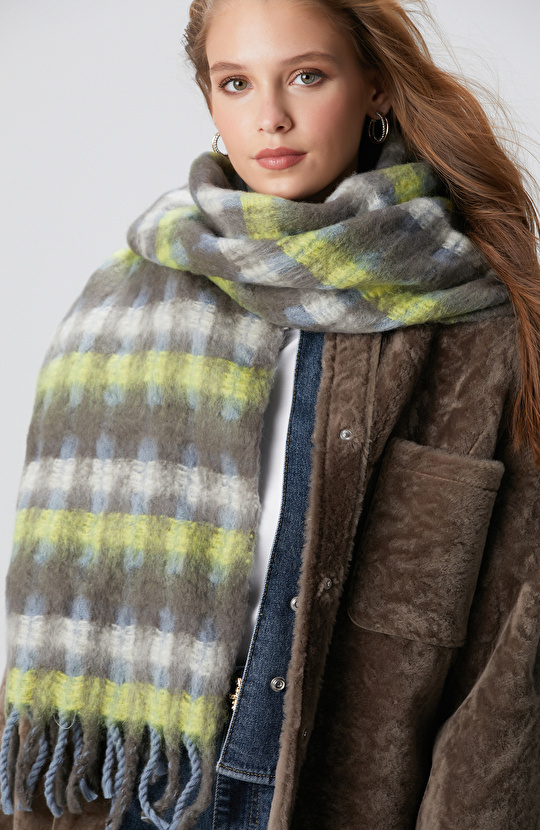 Yeşil Kadın Yün Karışımlı Atkı