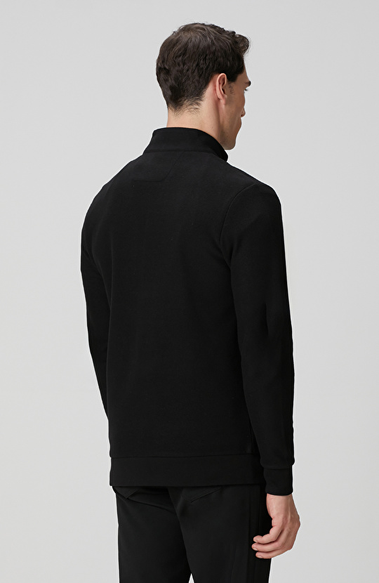 Siyah Dik Yaka Fermuarlı Sweatshirt