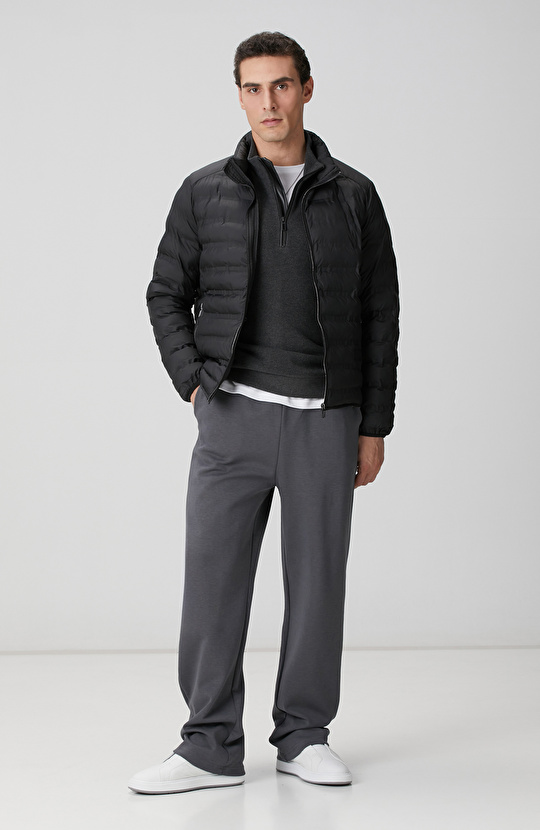 Antrasit Dik Yaka Fermuarlı Sweatshirt