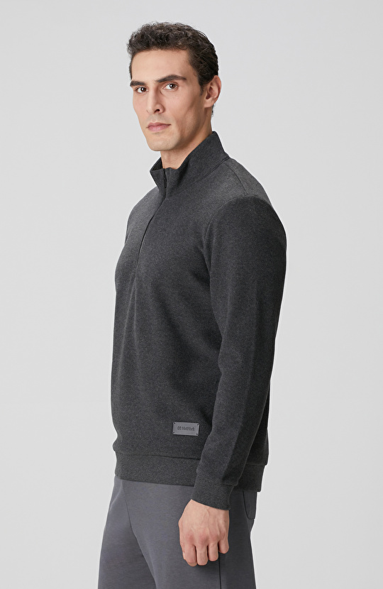 Antrasit Dik Yaka Fermuarlı Sweatshirt