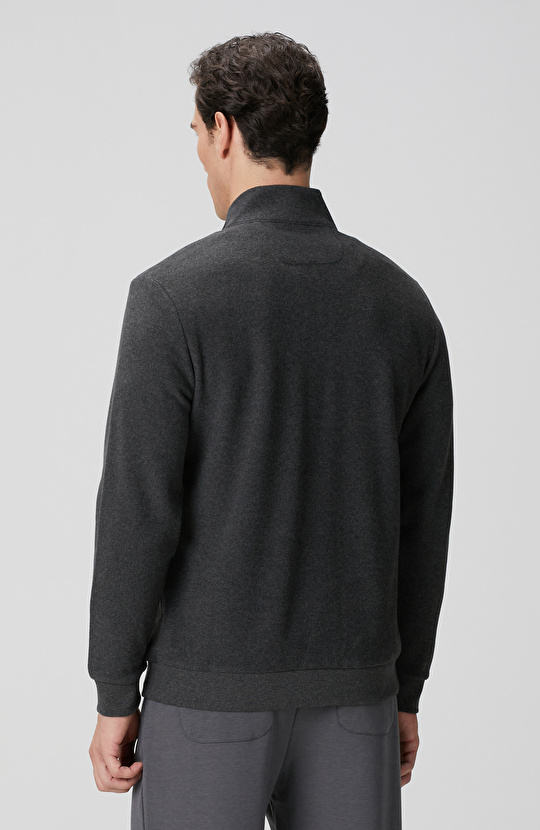 Antrasit Dik Yaka Fermuarlı Sweatshirt
