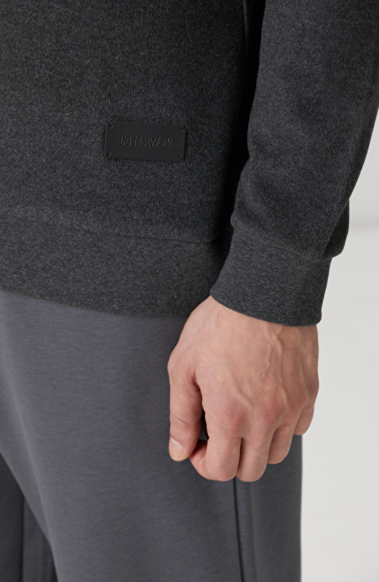 Antrasit Dik Yaka Fermuarlı Sweatshirt