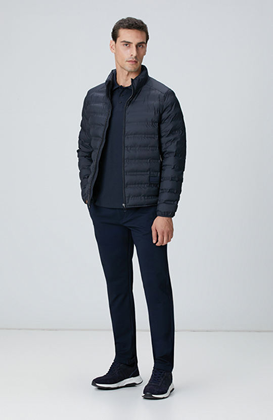 Lacivert Polo Yaka Düğmeli Jakarlı T-shirt