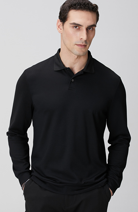 Siyah Polo Yaka Çıtçıtlı Sweatshirt