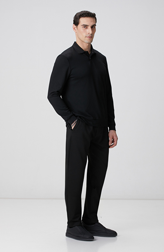 Siyah Polo Yaka Çıtçıtlı Sweatshirt