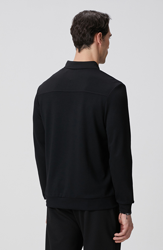 Siyah Polo Yaka Çıtçıtlı Sweatshirt