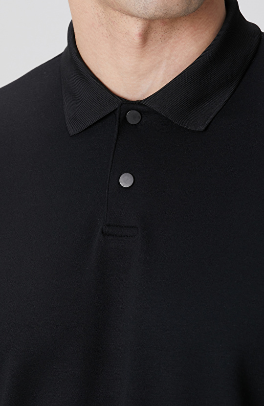 Siyah Polo Yaka Çıtçıtlı Sweatshirt