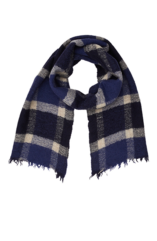 Lacivert Desenli Yün Şal