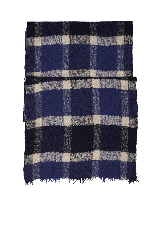 Lacivert Desenli Yün Şal