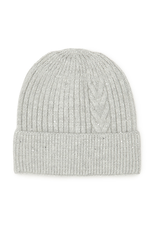 Gri Kadın Yün Karışımlı Bere