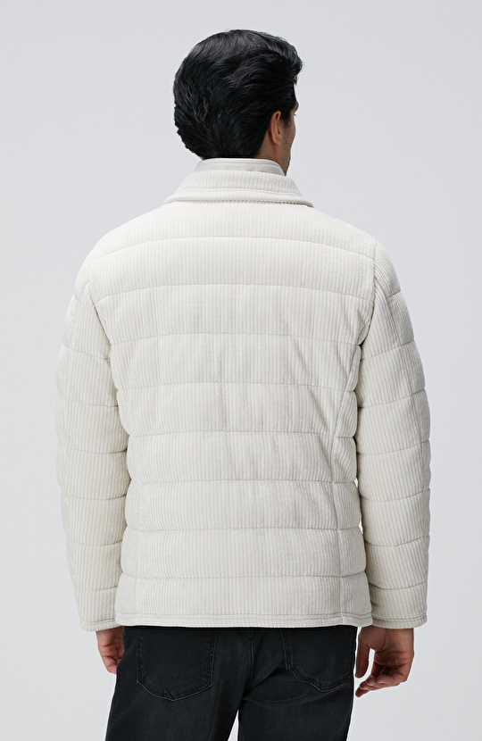 Kırık Beyaz Fitilli Kadife Puffer Coat Ceket