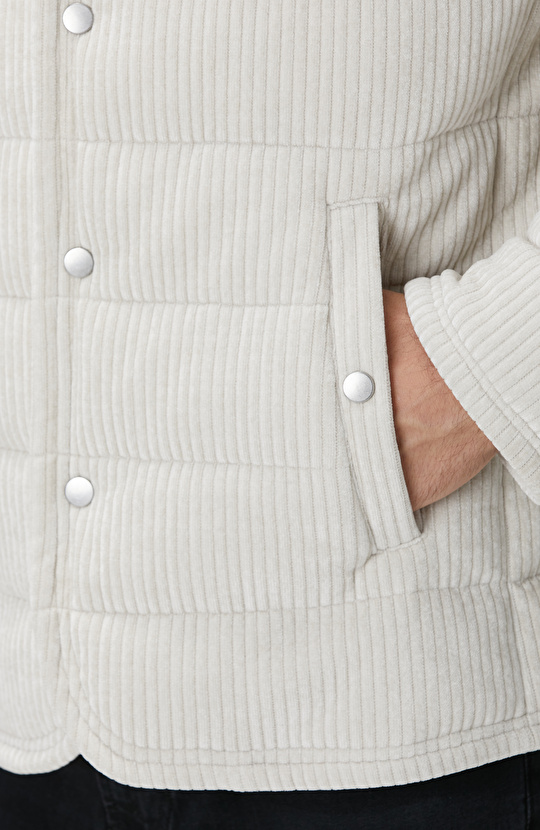 Kırık Beyaz Fitilli Kadife Puffer Coat Ceket