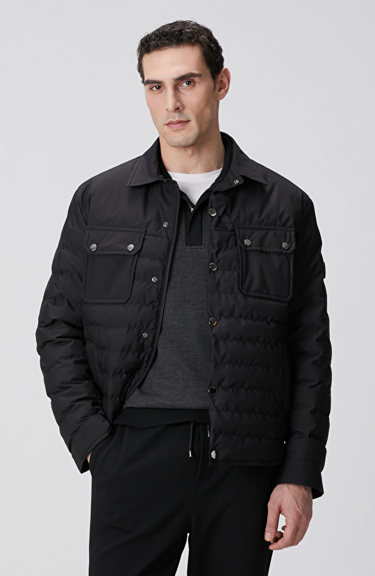 Siyah Yan Cep Detaylı Kapitone Coat Ceket