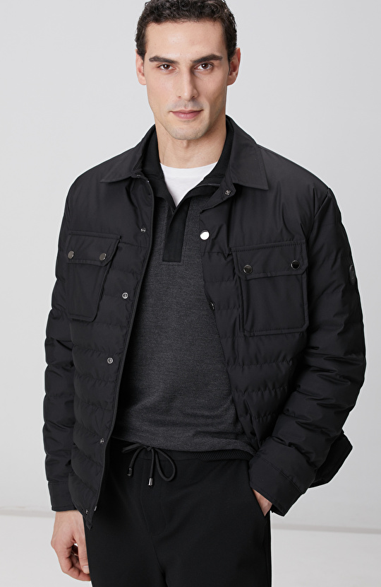 Siyah Yan Cep Detaylı Kapitone Coat Ceket