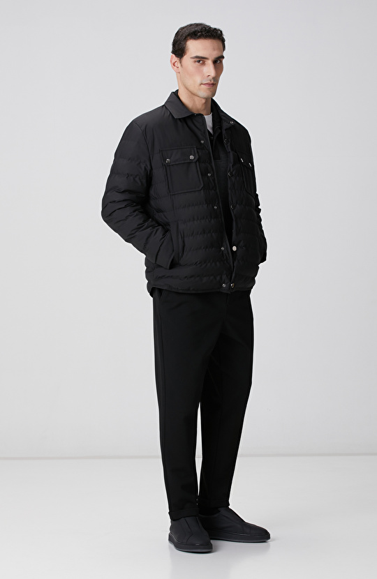 Siyah Yan Cep Detaylı Kapitone Coat Ceket