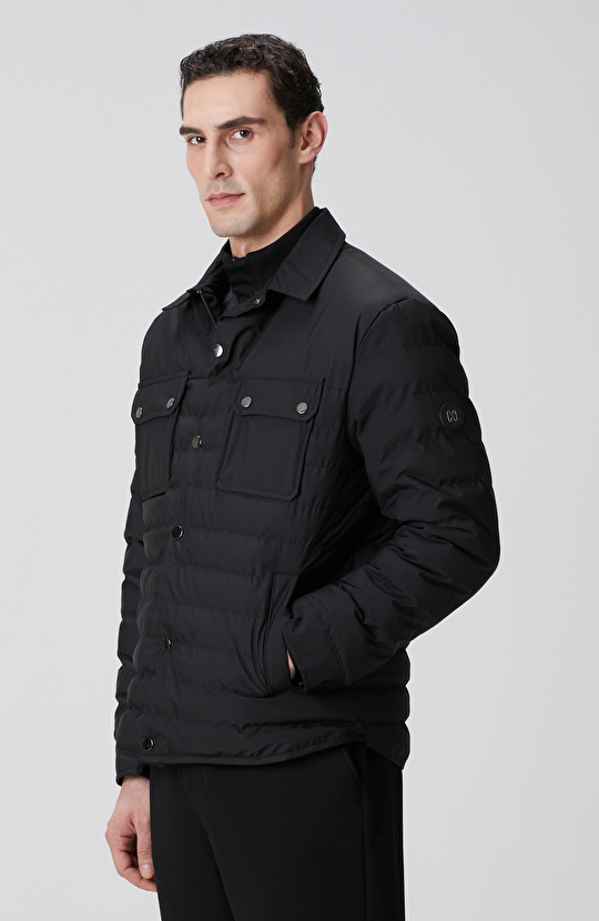 Siyah Yan Cep Detaylı Kapitone Coat Ceket