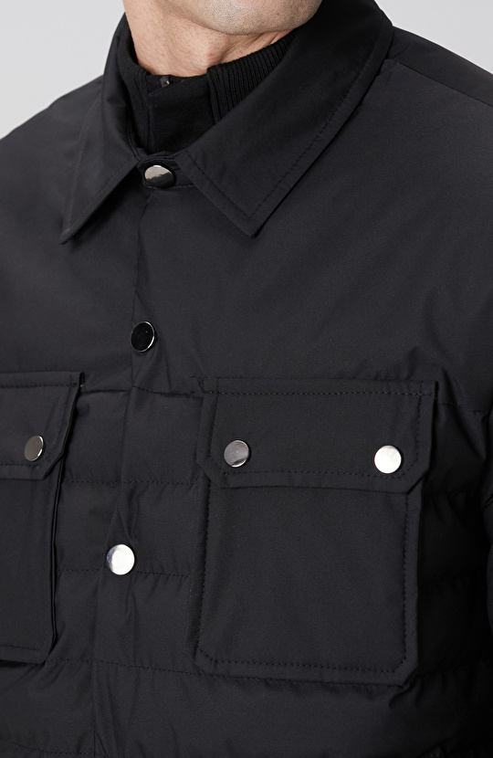 Siyah Yan Cep Detaylı Kapitone Coat Ceket